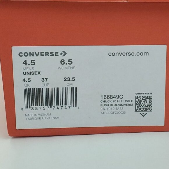 Converse Chuck Size 4.5 Men's 70 High Top Rush Blue Sneaker - Picture 9 of 10